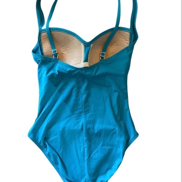 La Blanca Island Goddess Shirred Twist Turquoise One Piece Swimsuit sz 6 - Picture 4 of 9